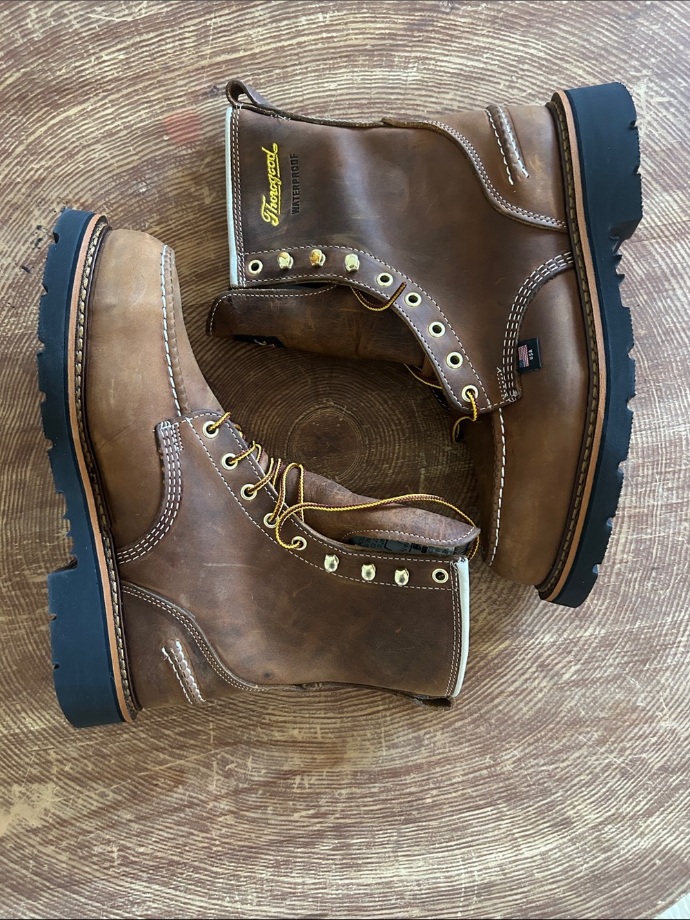 Thorogood Brown Moc Toe Work Boots - 1957 Series Men's Waterproof Lace-Up Size 8 - Picture 6 of 10